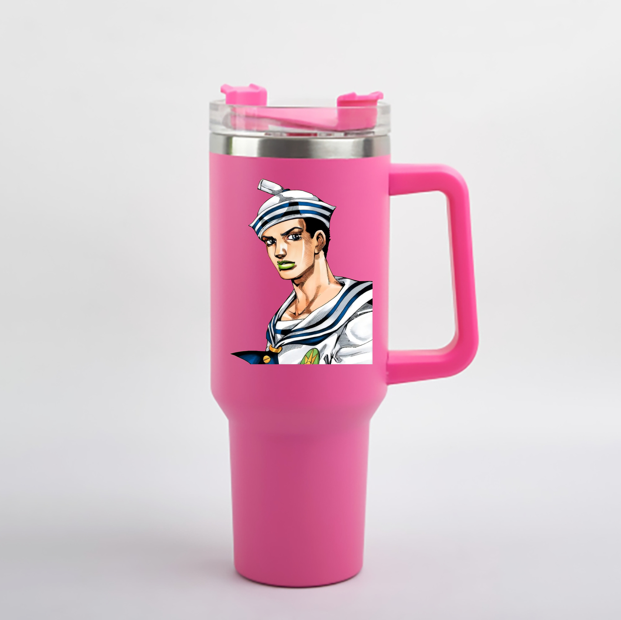 （画像用） ジョジョの奇妙な冒険 東方定助 JoJo's Bizarre Adventure Higashikata Josuke 1200mL車用タンブラー - クリスタルステッカー（プラスチックストロー付き）